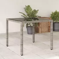 Stalas su stikliniu stalviršiu, pilkas, 90x90x75cm, poliratanas