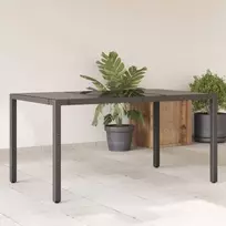 Stalas su stikliniu stalviršiu, juodas, 150x90x75cm, ratanas