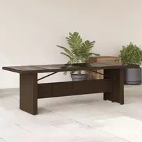 Stalas su stikliniu stalviršiu, rudas, 240x90x75cm, poliratanas