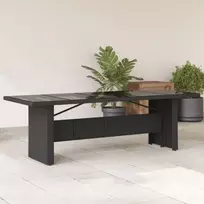 Stalas su stikliniu stalviršiu, juodas, 240x90x75cm, PE ratanas