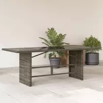 Stalas su stikliniu stalviršiu, pilkas, 190x80x75cm, PE ratanas