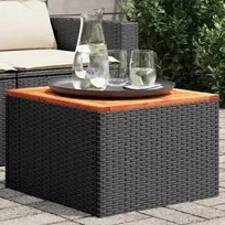 Sodo stalas, juodas, 55x55x37 cm, polirotangas ir akacijos mediena