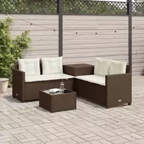 Sodo sofa su stalu/pagalvėlėmis, ruda, poliratanas, L formos