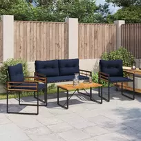 Lauko baldų komplektas su pagalve 4 pcs Tamsiai mėlyna