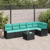 Sodo Sofų Rinkinys su pagalve 7 pcs Juoda Poli ratanas