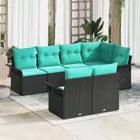 Sodo Sofų Rinkinys su pagalve 7 pcs Juoda Poli ratanas