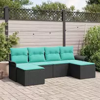 Sodo Sofų Rinkinys su pagalve 6 pcs Juoda Poli ratanas