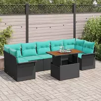 Sodo Sofų Rinkinys su saugykla 8 pcs Juoda Poli ratanas