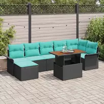 Sodo Sofų Rinkinys su saugykla 8 pcs Juoda Poli ratanas