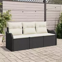 Sodo Sofų Rinkinys su saugykla 3 pcs Juoda Poli ratanas