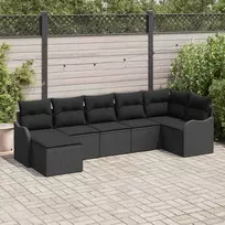 Sodo Sofų Rinkinys su pagalve 7 pcs Juoda Poli ratanas