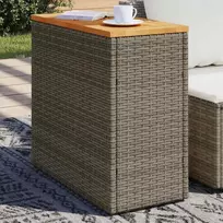 Stalas su mediniu stalviršiu, pilkas, 58x27,5x55cm, poliratanas