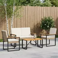 Lauko baldų komplektas 4 pcs Bežė ir kreminė balta poliratanas