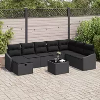 Sodo Sofų Rinkinys su pagalve 9 pcs Juoda Poli ratanas