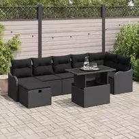 Sodo Sofų Rinkinys su pagalve 8 pcs Juoda Poli ratanas