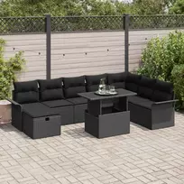 Sodo Sofų Rinkinys su pagalve 9 pcs Juoda Poli ratanas