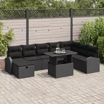 Sodo Sofų Rinkinys su pagalve 9 pcs Juoda Poli ratanas
