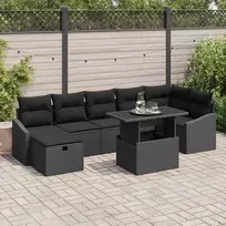 Sodo Sofų Rinkinys su pagalve 8 pcs Juoda Poli ratanas