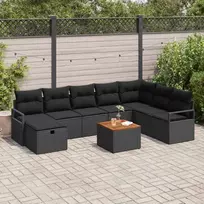 Sodo Sofų Rinkinys su pagalve 9 pcs Juoda Poli ratanas