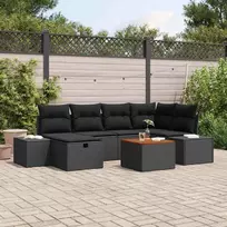 Sodo Sofų Rinkinys su pagalve 7 pcs Juoda Poli ratanas