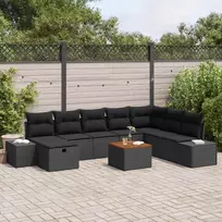 Sodo Sofų Rinkinys su pagalve 9 pcs Juoda Poli ratanas