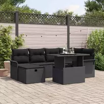 Sodo Sofų Rinkinys su pagalve 7 pcs Juoda Poli ratanas