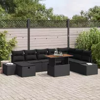 Sodo Sofų Rinkinys su saugykla 9 pcs Juoda Poli ratanas