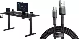 Rašomasis stalas „SENSE7 Nojo Black“ 140 cm x 70 cm, juodos spalvos + USB laidas