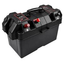 12 V akumuliatoriaus dėžė su voltmetru ir 2 USB jungtimis
