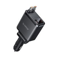 Orico Twin Reach 45W USB-A + USB-C Car Charger with Two Retractable USB-C Cables - Black