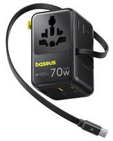 Kelioninis įkroviklis BASEUS CG11 70W 6-in-1, USB-A, USB-C, su integruotu USB-C kabeliu, juodas