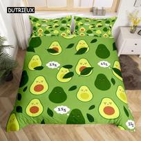 Avokado antklodės užvalkalų komplektas vaikams Kawaii patalynės komplektas Mielas vaisių antklodės užvalkalas Dvigulė (Twin) dydžio Tropinis botaninis animacinis antklodės užvalkalas EU single(135x200cm) green