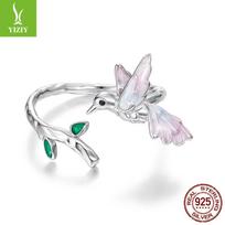 Smart Kingfisher Open Ring Exquisite Cute Pink S925 Sterling Silver Bird Ring Jewelry Opening adjustable