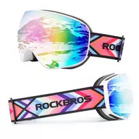 Rockbros SP284 vaikiški slidinėjimo akiniai nuo rasojimo su UV filtru, pilki lęšiai su rožiniu veidrodiniu atspindžiu – balti