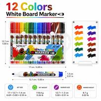 12 Color Dry Erase & Wet-Erase Whiteboard Markers with Eraser 2mm Tip UV Printed for School Children Teacher Gift