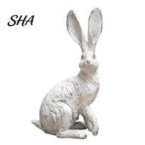 Three-dimensional Hare Figurine Bunny Decor, Garden Yard Rabbit Statue Outdoor Decorations, Easter Detailed Fur Texture Farmhouse Distressed A