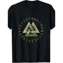 men's vintage norse valknut t-shirt with runic circle graphic, soft cotton crew neck tee for mythology lovers and casual daily wear S juoda