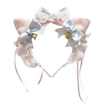 Halloween Cosplay Costume Party Headwear Hair Accessory Cats Ear Headband with Bows & Lace Ribbons Lolitas Headwear 1 rožinė