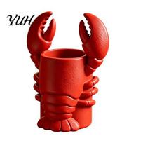 Fun Office Supplies Lobster Pen Holder, 3D Printed Desktop Organizer, Crayfish Pencil Stand Animal Themed Stationery for Desk Student Supplies, raudona