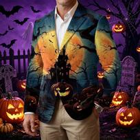 Men's Corduroy Business Casual with Halloween Print for Party and Costume Wear L rožinė