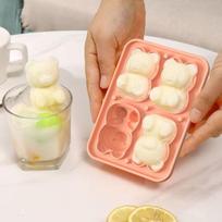 Bear-Shaped Silicone Ice Cube Tray with Lid Food-Grade Easy-Release Mold Leak-Proof Stackable Ice Cube Maker Home Bar Essential žalia