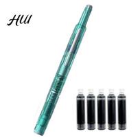 Retractable Fountain Pen 0.38mm Black Ink Fine Nib Set with Transparent Sleek Design Barrel And 5 Cartridges for Calligraphy Journaling Doodling žalia