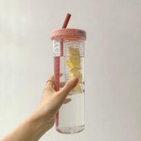 700 ml filtruotas plastikinis vandens buteliukas sultims, arbatai, didelis kelioninis, mokyklos gertuvė su sulankstomu šiaudeliu, nešiojami puodeliai 700ml rožinė