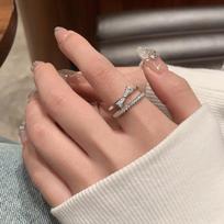 Bow Ring Women's Light Luxury Niche Design Sense Zircon Double-layer Three-dimensional Ring Ins Tide Cold Wind Index Finger Ring