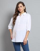 Monte Carlo Womens Self Design White Collar Neck 3/4 Sleeve Top L balta