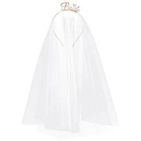 White Veil Crystal Hairhoop Set Wedding Bridal Veil Wedding Party Bride Headwear Bride Veil Wedding Tiaras Veil 1 rožinio aukso spalvos