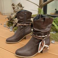 Moteriški Vintažiniai Rudos Spalvos Vakarų Kaubojiški Batai Rudens Žiemos Kutai PU Odiniai Ankle Booties Moteriški Klostuoti Aukštakulniai Vidurio Blauzdos Batai 36 ruda
