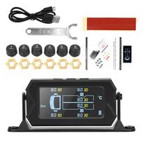 Saulės automobilių RV sunkvežimių LCD TPMS padangų slėgio stebėjimo sistema su 6 išoriniais jutikliais, belaidžiu 180° reguliuojamu laikikliu, atspari vandeniui juoda