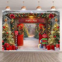 2D Winter North Pole Backdrop, Santa's Door with  Letters to Santa  & Snowy Path Background Cloth 47.2x31.5inch/120*80cm