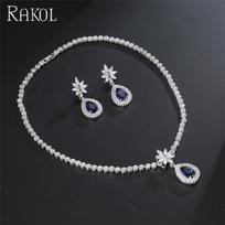 RAKOL SP108 China Factory Big Water Drop Crystal Stone Pendant CZ Zircon Necklace Jewelry Set mėlyna